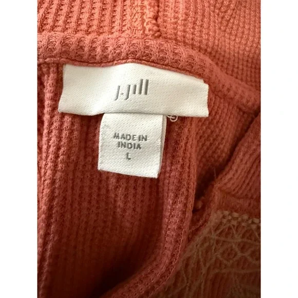 J.Jill  Hoodie Sweater Womens Large Coral Embroidered Waffle Knit Pullover Boho - Picture 9 of 12